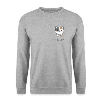Katze in Tasche süße Katzen in Brusttasche - Unisex Pullover - Weißgrau meliert - Vorne - Alina (178cm) & Michal (187cm)