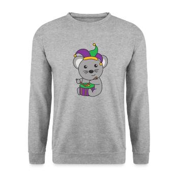 Fasching Maus mit Trommel Faschings Kostüm - Unisex Pullover - Weißgrau meliert - Vorne - Alina (178cm) & Michal (187cm)