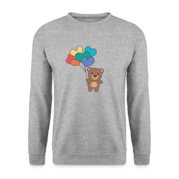 Regenbogen Herzen Pride LGBTQ Luftballons Bär - Unisex Pullover - Weißgrau meliert - Vorne - Alina (178cm) & Michal (187cm)