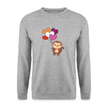 Lesbische Flagge Ballon Herzen Pride LGBTQ Affe - Unisex Pullover - Weißgrau meliert - Vorne - Alina (178cm) & Michal (187cm)