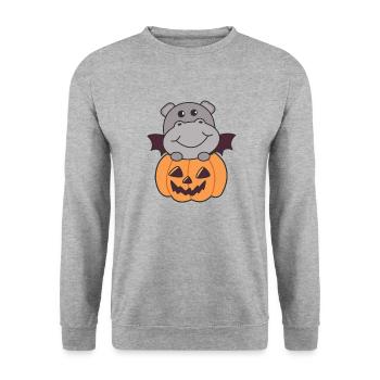 Hippo Halloween Kürbis Fledermaus Kostüm - Unisex Pullover - Weißgrau meliert - Vorne - Alina (178cm) & Michal (187cm)