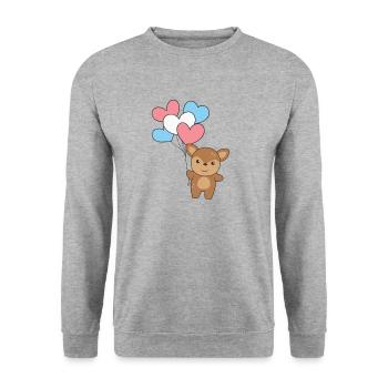 Transgender Flagge Ballon Herzen Pride LGBTQ Reh - Unisex Pullover - Weißgrau meliert - Vorne - Alina (178cm) & Michal (187cm)