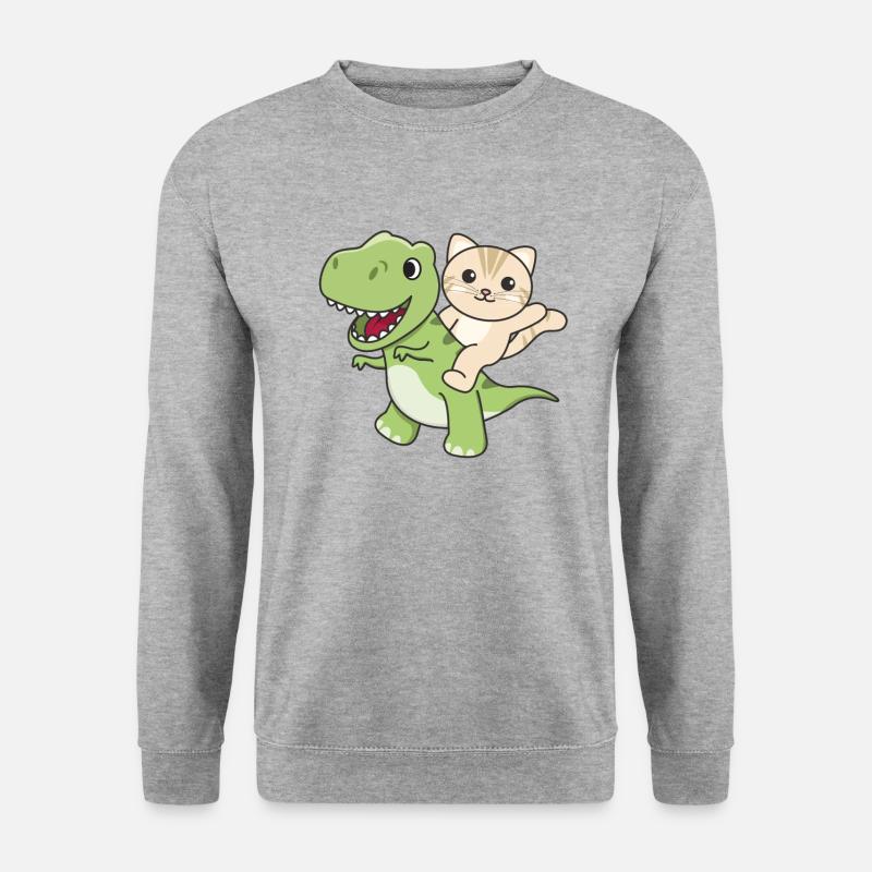 Katze reitet auf T-Rex süßer Dino mit Katzen - Unisex Pullover - Weißgrau meliert