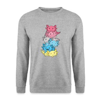 genderflux Flag Gay Pride LGBTQ Axolotl - Sweat-shirt Unisexe - gris chiné - Devant - Alina (178cm) & Michal (187cm)