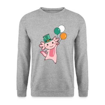 Axolotl avec ballon Saint-Patrick Irlande - Sweat-shirt Unisexe - gris chiné - Devant - Alina (178cm) & Michal (187cm)