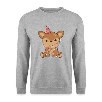 Reh zum Geburtstag für Kinder ein Geburtstags - Unisex Pullover - Weißgrau meliert - Vorne - Alina (178cm) & Michal (187cm)