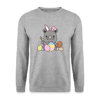 joyeuses Pâques rhinocéros doux Pâques avec œufs de Pâques - Sweat-shirt Unisexe - gris chiné - Devant - Alina (178cm) & Michal (187cm)