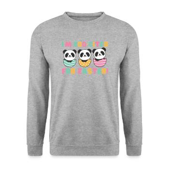 süße Pandas zu Ostern mit Ostereiern Panda - Unisex Pullover - Weißgrau meliert - Vorne - Alina (178cm) & Michal (187cm)