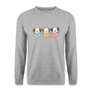 cute dogs at Easter with Easter eggs Dalmatians - Unisex Sweatshirt - salt & pepper - Front - Alina (178cm) & Michal (187cm)
