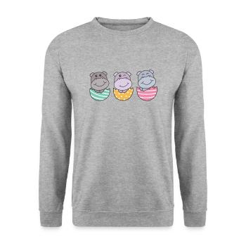 süße Hippos zu Ostern mit Ostereiern Hippo - Unisex Pullover - Weißgrau meliert - Vorne - Alina (178cm) & Michal (187cm)