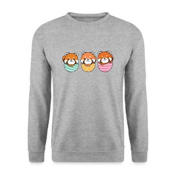 süße Rote Pandas zu Ostern mit Ostereiern - Unisex Pullover - Weißgrau meliert - Vorne - Alina (178cm) & Michal (187cm)
