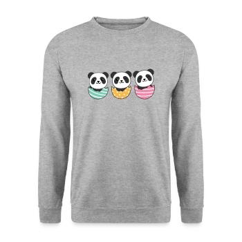 süße Pandas zu Ostern mit Ostereiern Panda - Unisex Pullover - Weißgrau meliert - Vorne - Alina (178cm) & Michal (187cm)
