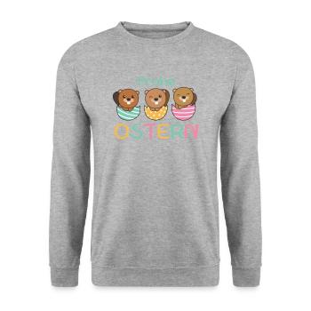 süße Bibern zu Ostern mit Ostereiern Biber - Unisex Pullover - Weißgrau meliert - Vorne - Alina (178cm) & Michal (187cm)