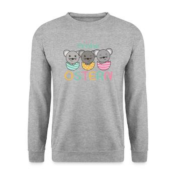 süße Mäuse zu Ostern mit Ostereiern Maus - Unisex Pullover - Weißgrau meliert - Vorne - Alina (178cm) & Michal (187cm)
