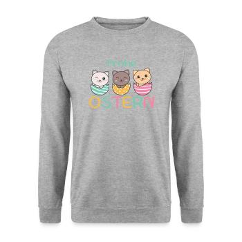 süße Katzen zu Ostern mit Ostereiern Katze - Unisex Pullover - Weißgrau meliert - Vorne - Alina (178cm) & Michal (187cm)