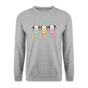 süße Hunde zu Ostern mit Ostereiern Dalmatiner - Unisex Pullover - Weißgrau meliert - Vorne - Alina (178cm) & Michal (187cm)