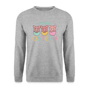süße Schweine zu Ostern mit Ostereiern Schwein - Unisex Pullover - Weißgrau meliert - Vorne - Alina (178cm) & Michal (187cm)