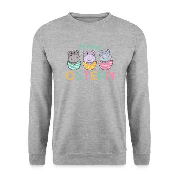 süße Hippos zu Ostern mit Ostereiern Hippo - Unisex Pullover - Weißgrau meliert - Vorne - Alina (178cm) & Michal (187cm)