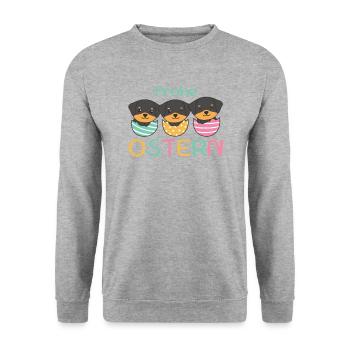 süße Hunde zu Ostern mit Ostereiern Rottweiler - Unisex Pullover - Weißgrau meliert - Vorne - Alina (178cm) & Michal (187cm)