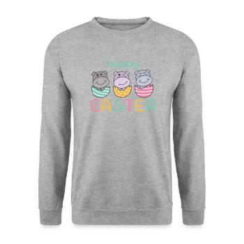 süße Hippos zu Ostern mit Ostereiern Hippo - Unisex Pullover - Weißgrau meliert - Vorne - Alina (178cm) & Michal (187cm)