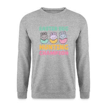 süße Hippos zu Ostern mit Ostereiern Hippo - Unisex Pullover - Weißgrau meliert - Vorne - Alina (178cm) & Michal (187cm)