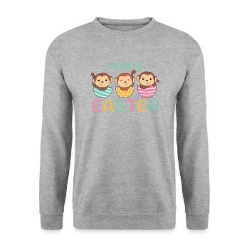 süße Affen zu Ostern mit Ostereiern Affe - Unisex Pullover - Weißgrau meliert - Vorne - Alina (178cm) & Michal (187cm)