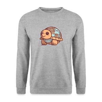 Schildkröte mit Erde Umweltschutz Welt Erde Tag - Unisex Pullover - Weißgrau meliert - Vorne - Alina (178cm) & Michal (187cm)