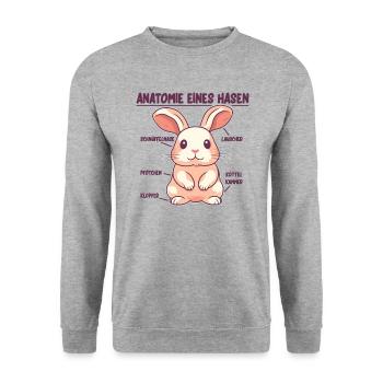 Anatomie eines Hasen lustige Kanninchen Erklärung - Unisex Pullover - Weißgrau meliert - Vorne - Alina (178cm) & Michal (187cm)