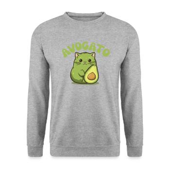 Avogato Avocado Katze lustige Essen grün - Unisex Pullover - Weißgrau meliert - Vorne - Alina (178cm) & Michal (187cm)