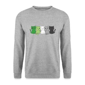 Aromantic Flag Non Binary Pride LGBTQ süße Katze - Unisex Pullover - Weißgrau meliert - Vorne - Alina (178cm) & Michal (187cm)