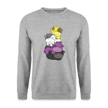 Nonbinary Flag Pride LGBTQ Cute Cow Stack - Sweat-shirt Unisexe - gris chiné - Devant - Alina (178cm) & Michal (187cm)