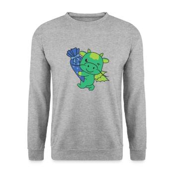 Bye bye Kindergarten Hello School Dragon - Sweat-shirt Unisexe - gris chiné - Devant - Alina (178cm) & Michal (187cm)