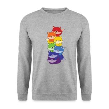 Regenbogen Flag Pride LGBTQ süßer Einhorn Stapel - Unisex Pullover - Weißgrau meliert - Vorne - Alina (178cm) & Michal (187cm)