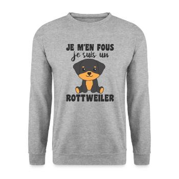Je m'en fous je suis un rottweiler - Hund - Unisex Pullover - Weißgrau meliert - Vorne - Alina (178cm) & Michal (187cm)