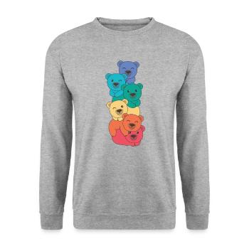 Rainbow Flag Pride LGBTQ Mignon Bear Stack - Sweat-shirt Unisexe - gris chiné - Devant - Alina (178cm) & Michal (187cm)