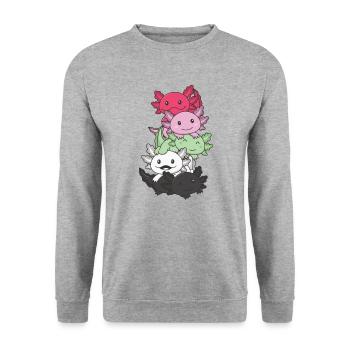 Reciproromantic Flag Pride LGBTQ süßer Axolotl - Unisex Pullover - Weißgrau meliert - Vorne - Alina (178cm) & Michal (187cm)