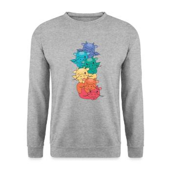 Regenbogen Flag Pride LGBTQ süßer Drache Stapel - Unisex Pullover - Weißgrau meliert - Vorne - Alina (178cm) & Michal (187cm)