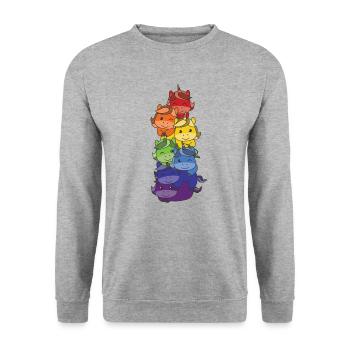 Regenbogen Flag Pride LGBTQ süßer Einhorn Stapel - Unisex Pullover - Weißgrau meliert - Vorne - Alina (178cm) & Michal (187cm)