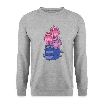 Bisexuell Flag Pride LGBTQ süßer Einhorn - Unisex Pullover - Weißgrau meliert - Vorne - Alina (178cm) & Michal (187cm)