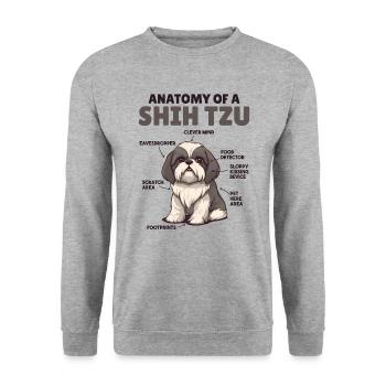 Hunde Erklärung Anatomy eines Shih Tzu - Unisex Pullover - Weißgrau meliert - Vorne - Alina (178cm) & Michal (187cm)