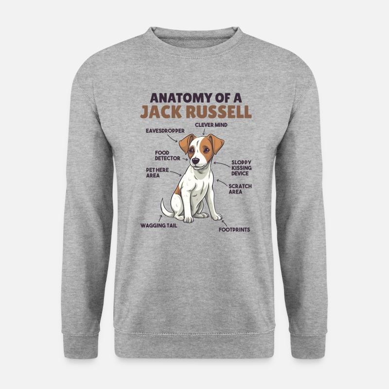 Hunde Erklärung Anatomy eines Jack Russell - Unisex Pullover - Weißgrau meliert