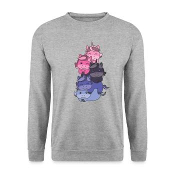 Omnisexuell Flag Pride LGBTQ süßer Einhorn Stapel - Unisex Pullover - Weißgrau meliert - Vorne - Alina (178cm) & Michal (187cm)