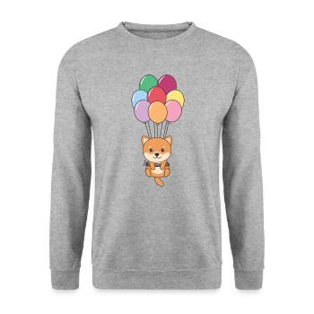 Shiba Inu vole vers le sommet avec des ballons colorés - Sweat-shirt Unisexe - gris chiné - Devant - Alina (178cm) & Michal (187cm)