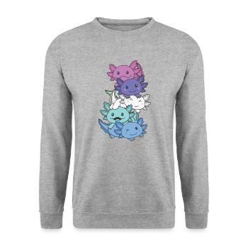 Spectrasexuell Flag Pride LGBTQ süßer Axolotl - Unisex Pullover - Weißgrau meliert - Vorne - Alina (178cm) & Michal (187cm)
