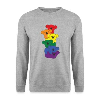 Regenbogen Flag Pride LGBTQ süßer Koala Stapel - Unisex Pullover - Weißgrau meliert - Vorne - Alina (178cm) & Michal (187cm)