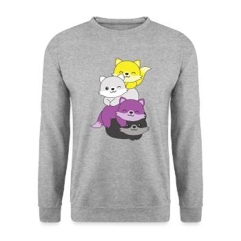 Nonbinary Flag Pride LGBTQ Cute Fox Stack - Unisex Sweatshirt - salt & pepper - Front - Alina (178cm) & Michal (187cm)