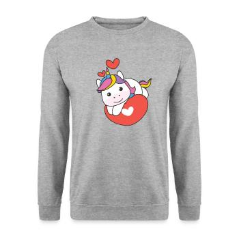 Einhorn zum Valentinstag süße Tiere Herzen - Unisex Pullover - Weißgrau meliert - Vorne - Alina (178cm) & Michal (187cm)