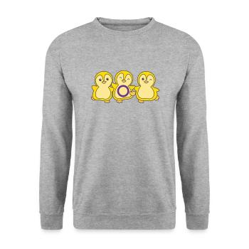 Intersex Flag Pride LGBTQ süße Pinguin - Unisex Pullover - Weißgrau meliert - Vorne - Alina (178cm) & Michal (187cm)