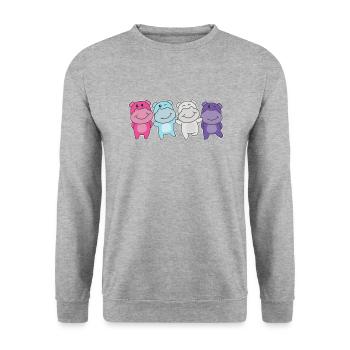 Multisexuell Flag Pride LGBTQ süße Hippos - Unisex Pullover - Weißgrau meliert - Vorne - Alina (178cm) & Michal (187cm)