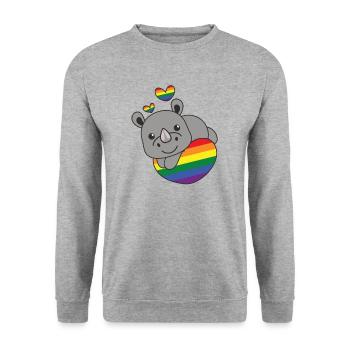 Rainbow Flag Pride LGBTQ Cute Rhino Love - Unisex Sweatshirt - salt & pepper - Front - Alina (178cm) & Michal (187cm)